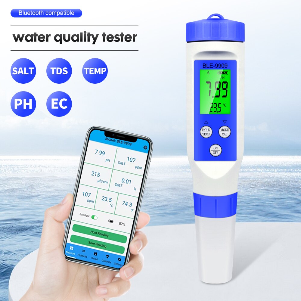 Medidor de análisis de agua con Control por aplicación, Detector de de agua potable, PH/TDS/EC/salinidad/TEMP Pen, para laboratorio, piscina y Acuario