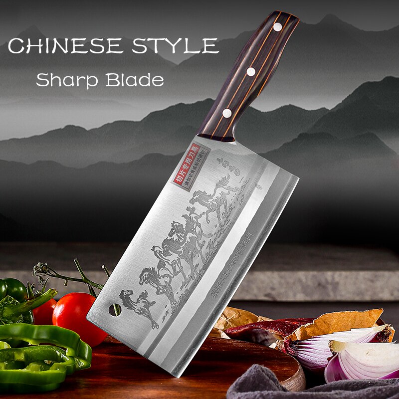 Chinese Kitchen Knives 8 Inch Cleaver 9CR18 Stainless Steel Full Tang Chef Butcher Chopping Slicing Cooking Cutter
