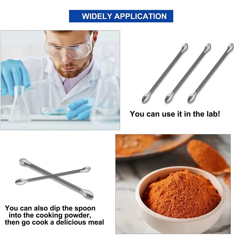Cuchara pequeña de doble punta, espátula de laboratorio de acero inoxidable, Mini cuchara para medición de mezcla de muestreo de reactivos, 20 Uds., nueva