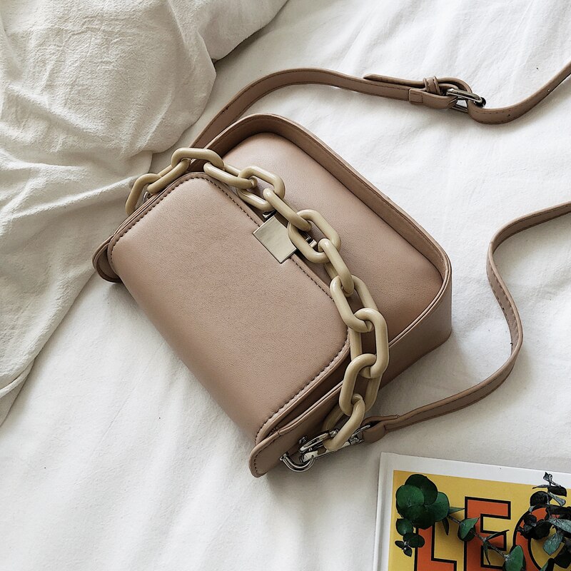 Ensfarget firkantet crossbody veske pu lær dameveske kjede tote skulder messenger bag