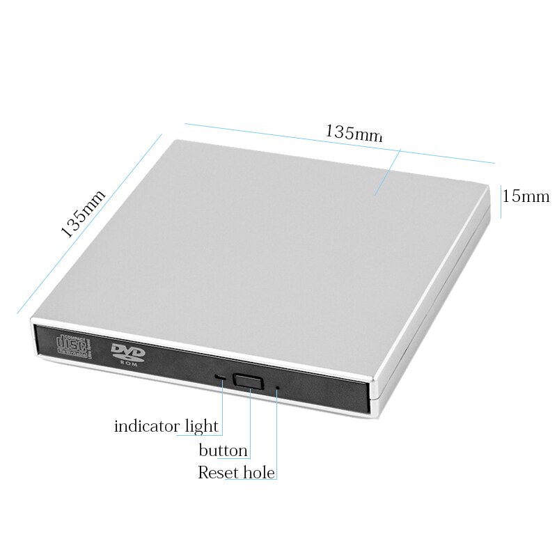 USB 2.0 DVD Recorder Slim External Optical Drive Combo DVD ROM Player CD-RW Burner Writer Plug and Play For Macbook Laptop Desk