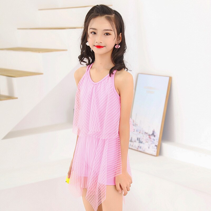 children's swimwear 65-90 kg big children's one-piece striped skirt beach swimwear Suitable for cute girls swimming