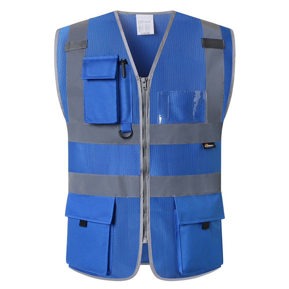Blue Mesh Safety Vest High Visibility Safety Vest Security Vest With Highlight Reflective Stripes hi vis Workwear Waistcoat: Blue / XL