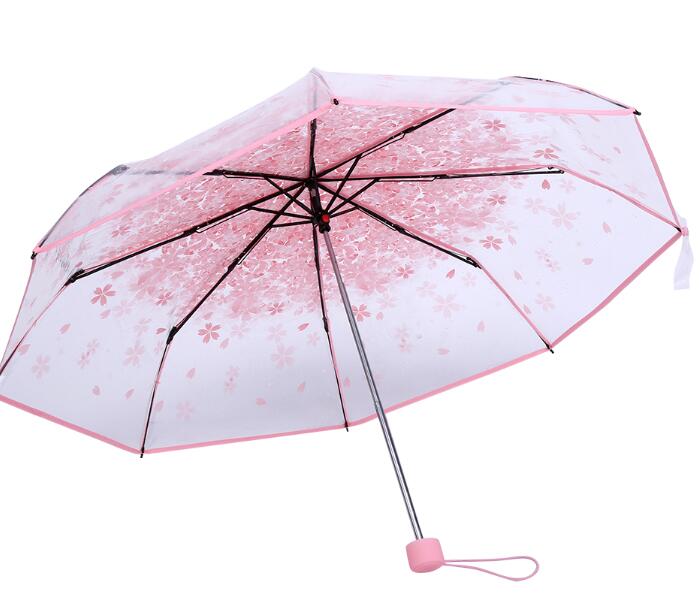 Transparent Folding Women Cherry Blossom Umbrella Fashionable Princess Fold Sun Rain Umbrella: Pink