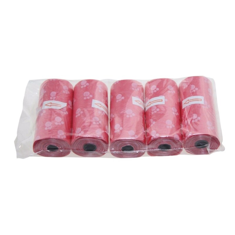 Pet Dog Poop Bag Pets Waste Garbage Bags Biodegradable Dog Pooper Bags Paw Doggy Litter Poop Bag Dispenser 5Rolls 75pcs: Red