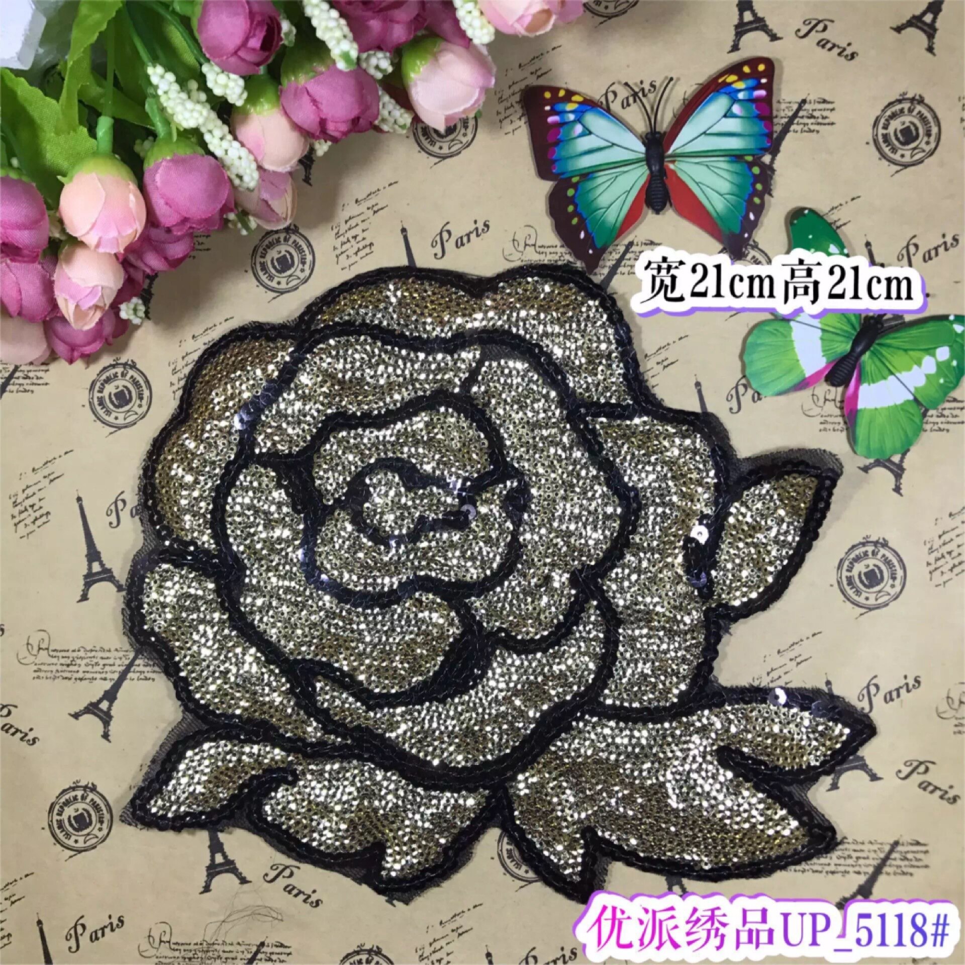 Accesorios de alta gama para ropa, bordado de cuentas de tela de flores de rosas, bordado hecho a mano, bordado de lentejuelas para manualidades: 6