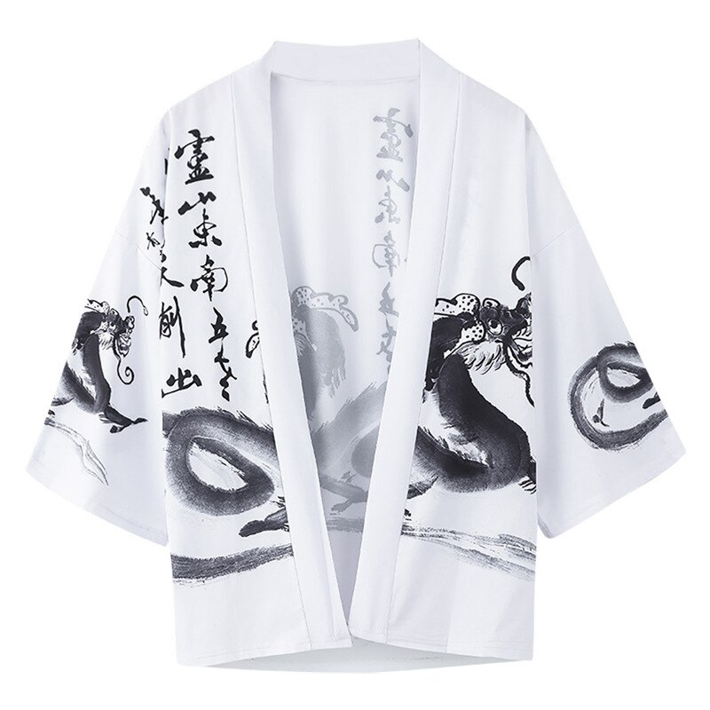 Chinese Inkt Schilderij Print Kimono Streetwear Haori Mannelijke Yukata Samurai Kimono Karate Shirt Japanse Kimono Vest Mannen