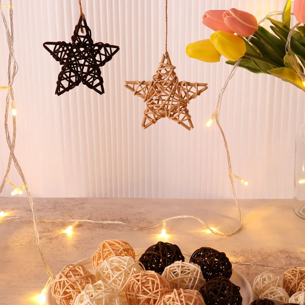10 pçs madeira café branco rattan bola coração estrelas diy acessórios decorações para casa ornamento da árvore de natal fontes de festa de casamento