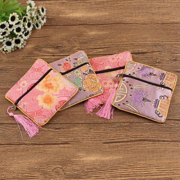 1 stk silke brokade skumring stoff floral smykkepose emballasje trendy utsøkt kvartett håndvesker smykketips bag: Rosa