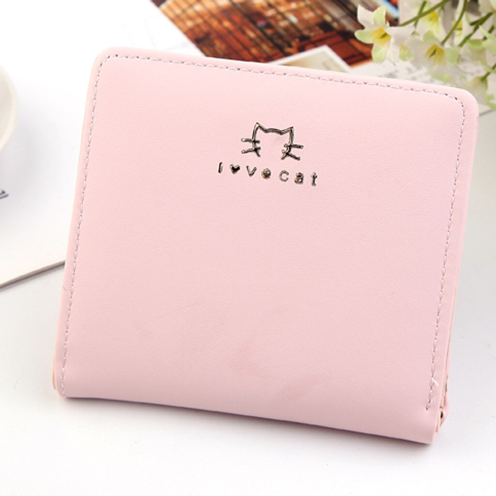 Mini Delgado doblado mujeres cartera corta patrón de Animal lindo monedero Bolsa porta tarjetas nueva mujer billeteras cartera femenina