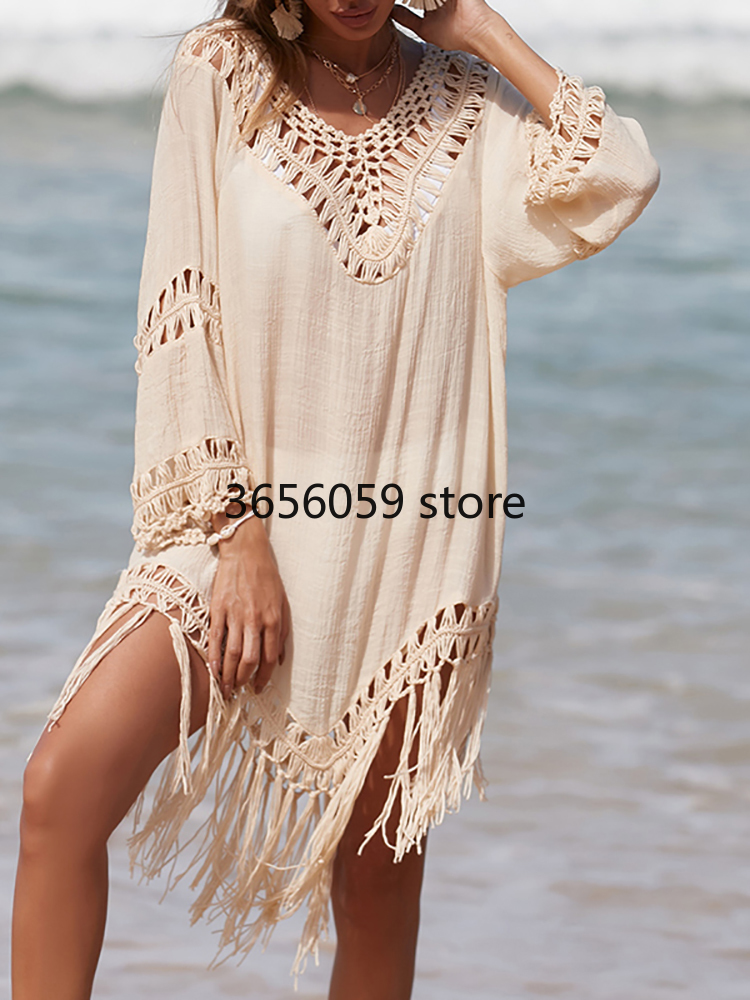 Bohemian Handmade Crochet Fringe Party Dress Dance Wear Sexy Summer Pareo Short Dresses Ladies Fringe In