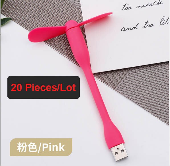 20 pieces/lot USB Fan Flexible Portable Mini Fan and USB LED Light Lamp Book For Power Bank Notebook Computer Summer Gadget: Pink Fan