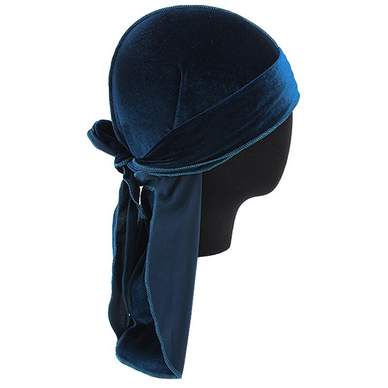 Women Breathable Velvet Turban Hat Durag Wigs Doo Headwrap Long Tail Pirate Caps Solid Color Women Hair Accessories: peacock blue