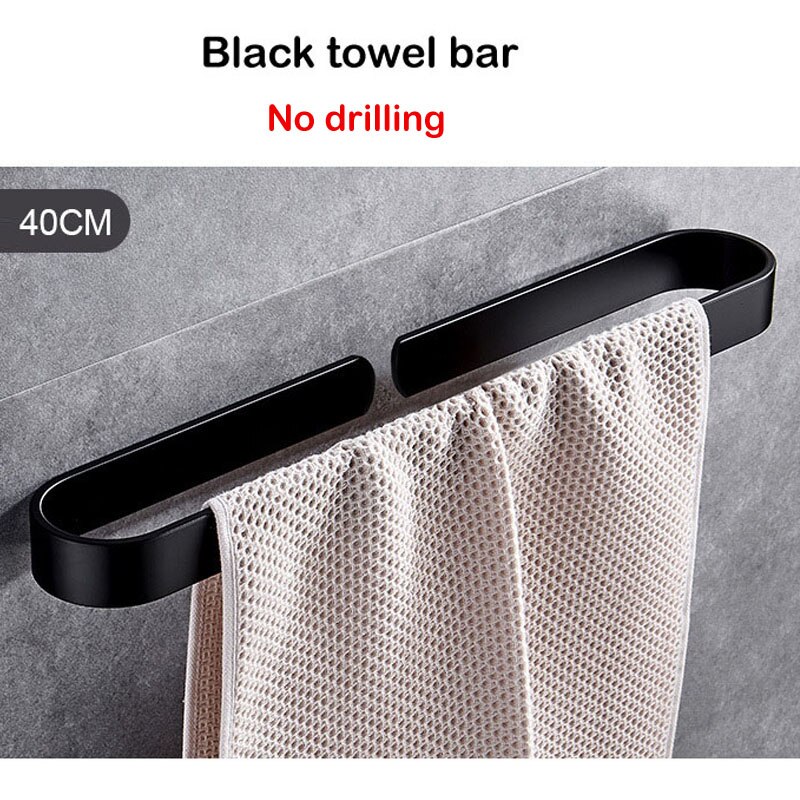 Badehåndklædeholder håndklædestang sort enkelt køkkenhåndklædehængestativ perforeringsfri håndklædestang massivt aluminiumsforsyninger til badeværelset: Sort 40cm