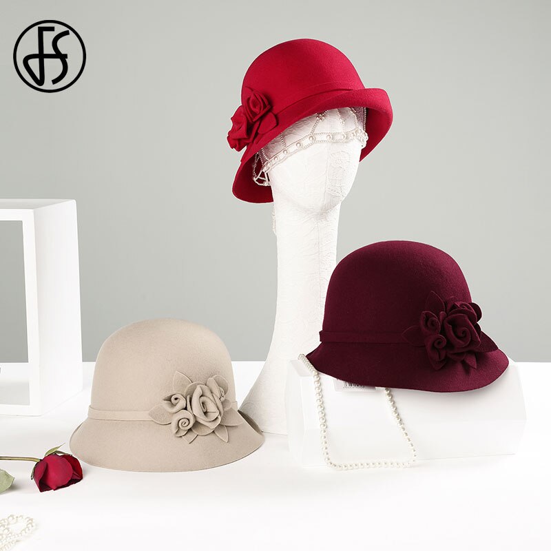 Fs 100%  australiansk sort uldfilt fedora hatte til kvinder vintage bred skygge vinterkirke cloche derby hat fedoras bowler cap