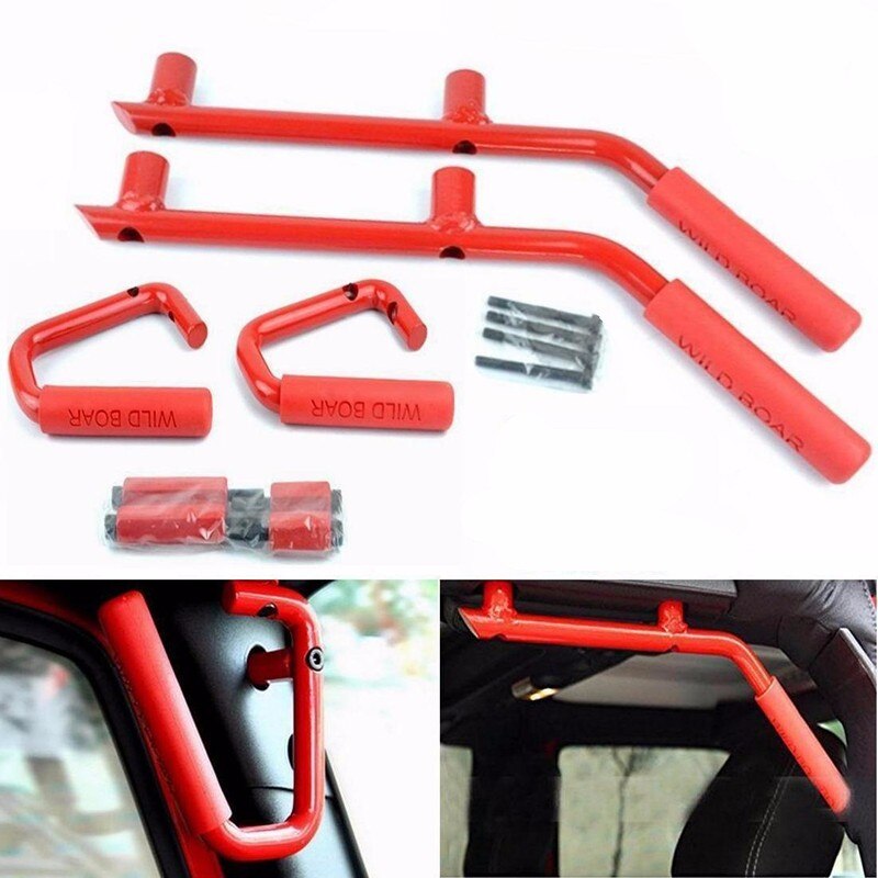 Voor Jeep Wrangler Accessoires Voor & Achter Red Solid Stalen Handgreep Voor 2007 - Jeep Wrangler 4-deur Zwart Grab Bar