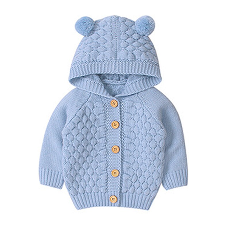 Sodawn Baby Boy Knit Cardigan Winter Warm Baby Sweater Long Sleeve Hooded Coat Jacket Children Clothing Outfits: BN1574 Sky blue / 18M