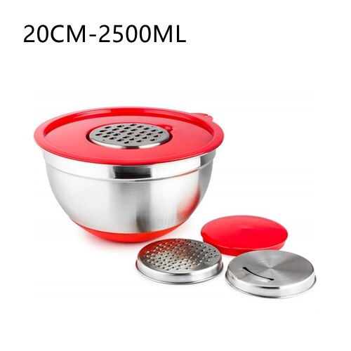 Edelstahl Schüsseln Mit deckel Griff Nicht-Unterhose Silikon Basis DIY Kuchen Backen Rührgerät Schüssel Salat Reibe Küche kochen Werkzeug: 20cm
