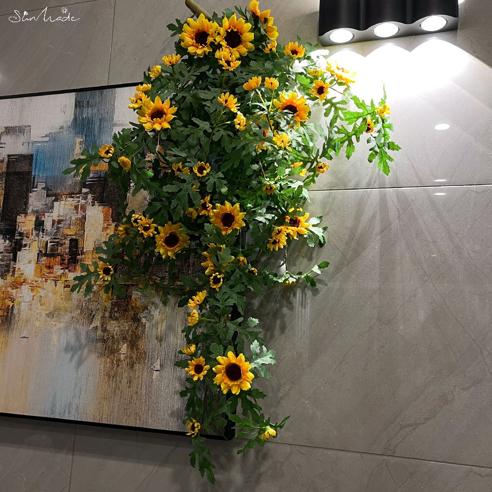 Sunmade Muur Gemonteerde Zonnebloemen Zijde Kunstbloemen Zonnebloem Rotan Huis Tuin Decoratie Muur Opknoping Flores Artificales