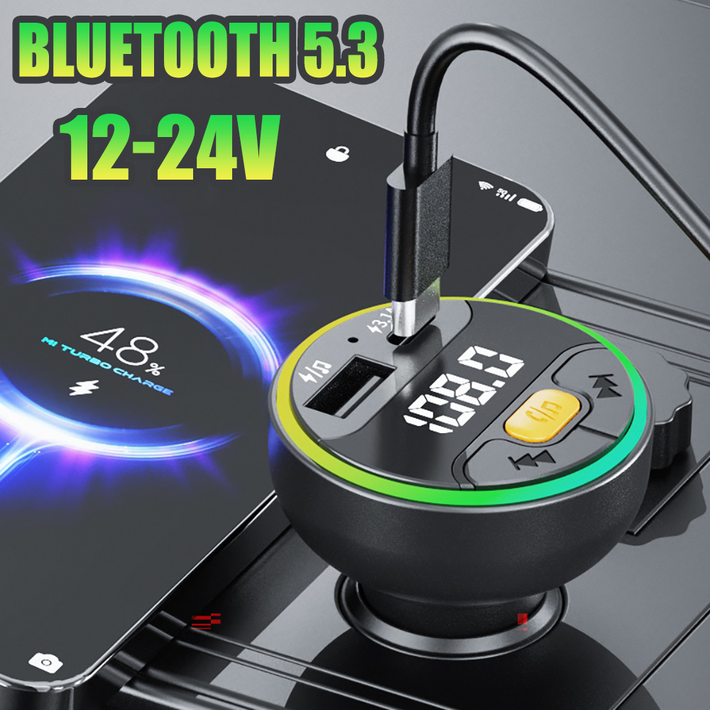 Bluetooth 5.3 fm- sendermodulator, trådløs bil, usb-hurtigopladeradapter, auto-aux-radio,  mp3- afspiller musik, håndfrit bilsæt