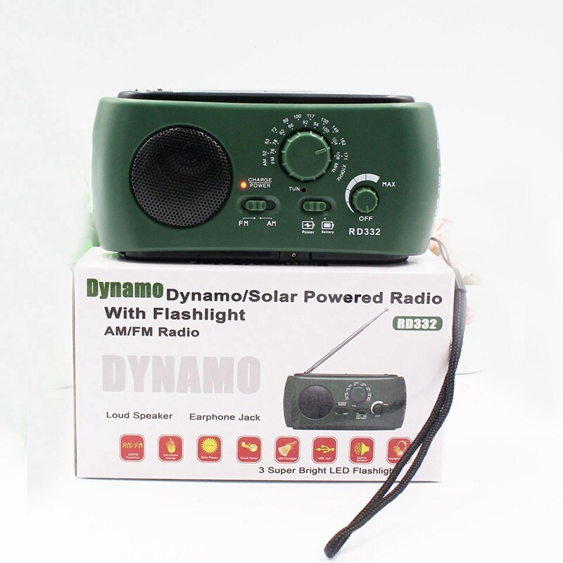 Radio Receiver Multifunction Am / Fm Dynamo Solar Radio Powerful Crank Generator Charger Green