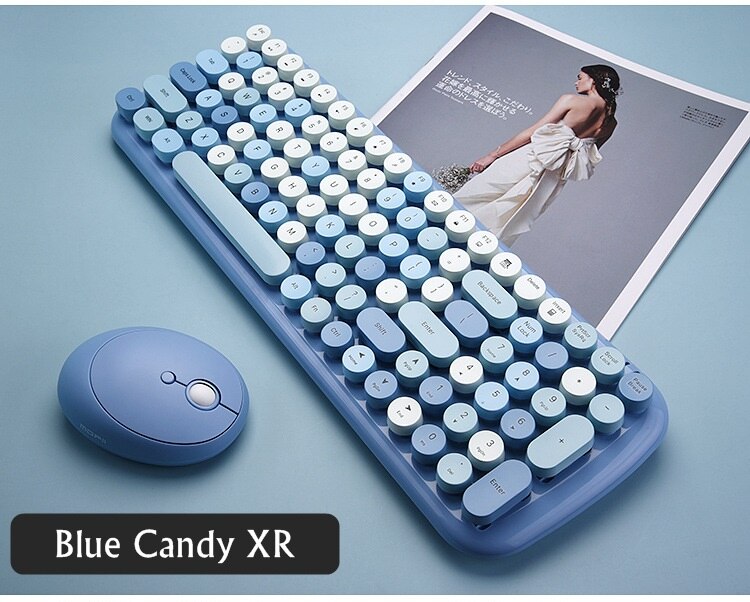 Notebook Office 3 in 1 Mini 2.4G Wireless Keyboard,Mouse and Number Pad Round Punk Mini Wireless Keyboard and Mouse Set: Blue Candy XR