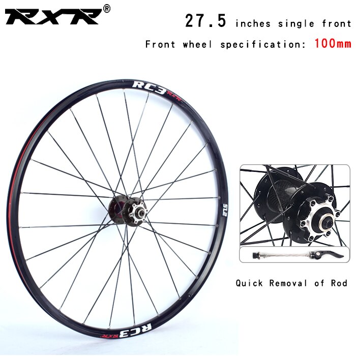 RXR-Rueda con cubo para bicicleta de montaña, neumático para bici MTB o de campo, 27.5, RC3, juego de cojinete de carbono, llanta de aleación de aluminio: 27.5 black  front QR