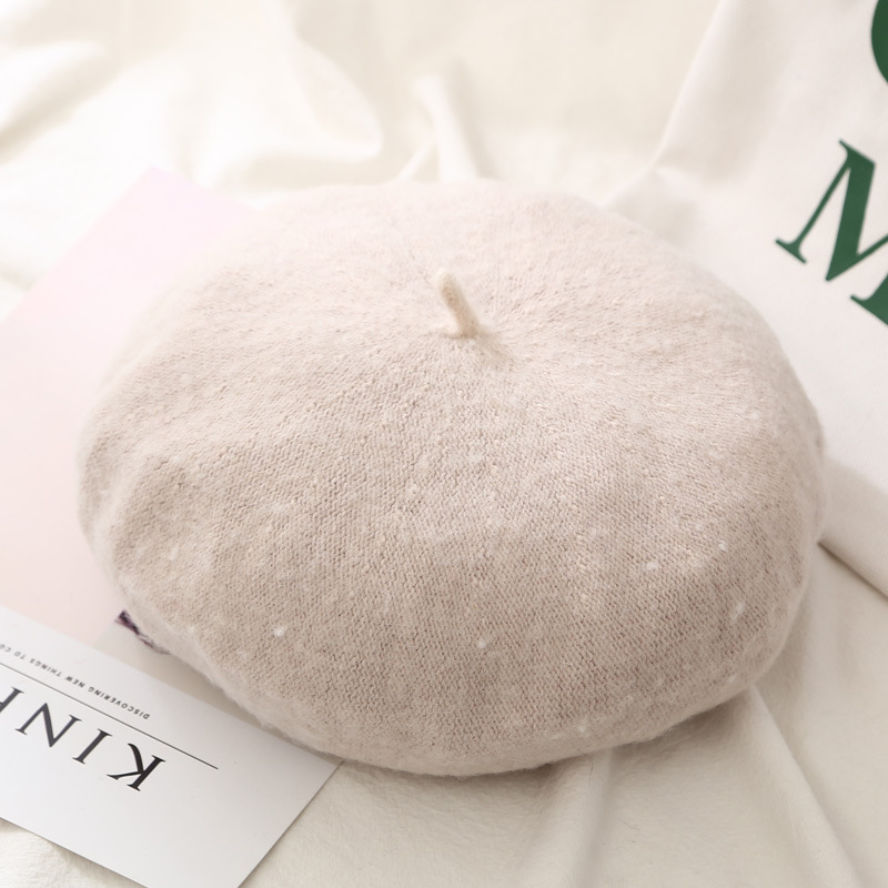 21 Kleuren Lady Herfst Winter Baret Hoed Schilder Hoed Vrouwen Wol Vintage Baretten Effen Kleur Caps Vrouwelijke Motorkap Warme Wandelschoenen cap: Beige