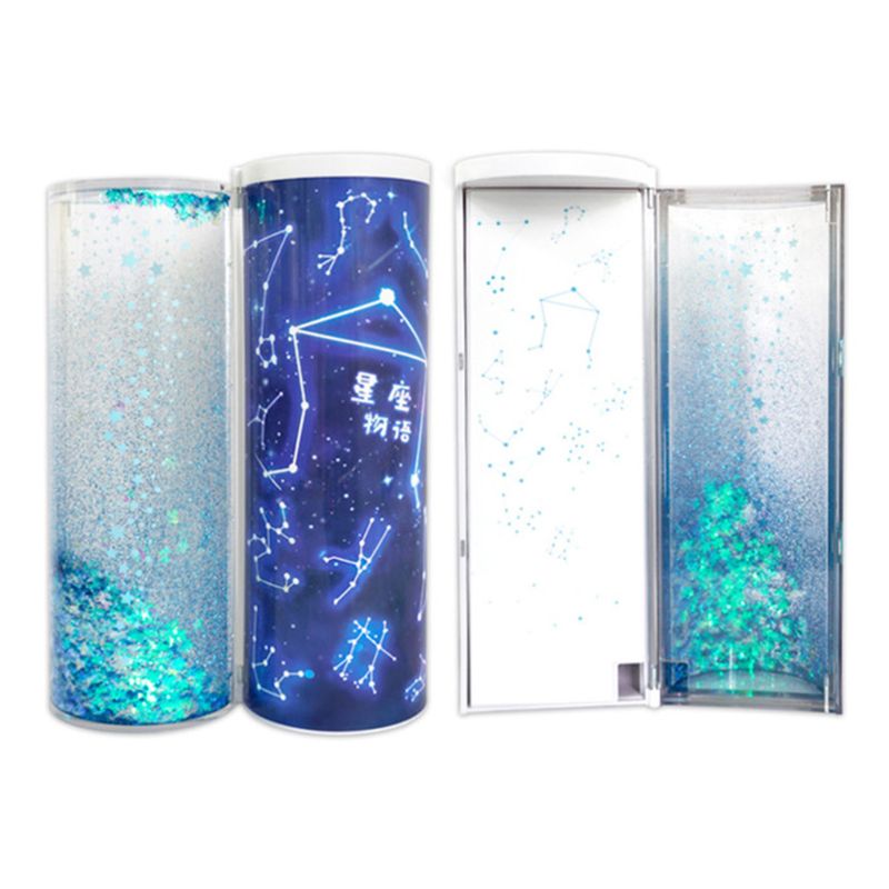 Quicksand Translucent Pencil Case Multifunction Cylindrical Calculator Stationery School Pen Holder DXAB: B