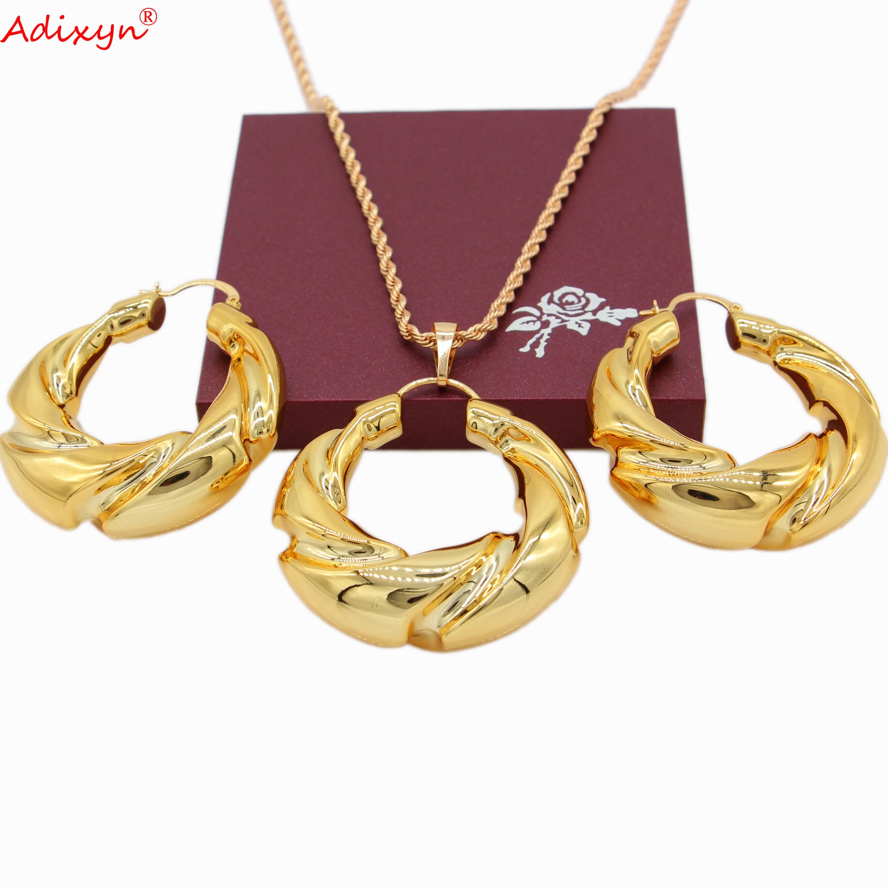 Adixyn modisch Großen Kreis Rose Gold Farbe Ohrringe/Anhänger/Halskette Romantische Schmuck einstellen murmeln der N032311