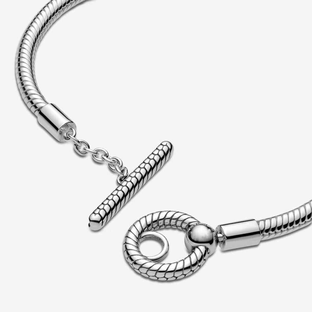 925 Sterling Silver Exquisite round buckle Snake Chain Pan Bracelet Fit European Charm Bracelets Women DIY Jewelry: White / 17CM