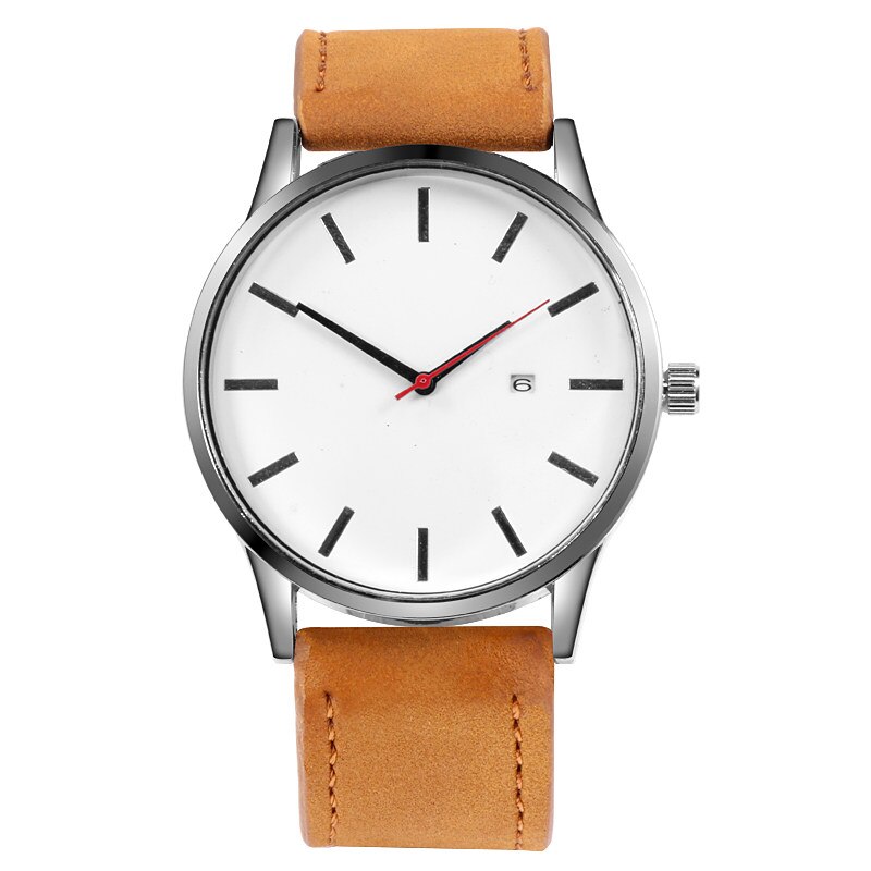 Herreure mænd sport sorte ure læderbånd auto dato kvarts armbåndsure pris reloj hombre: Brun hvid
