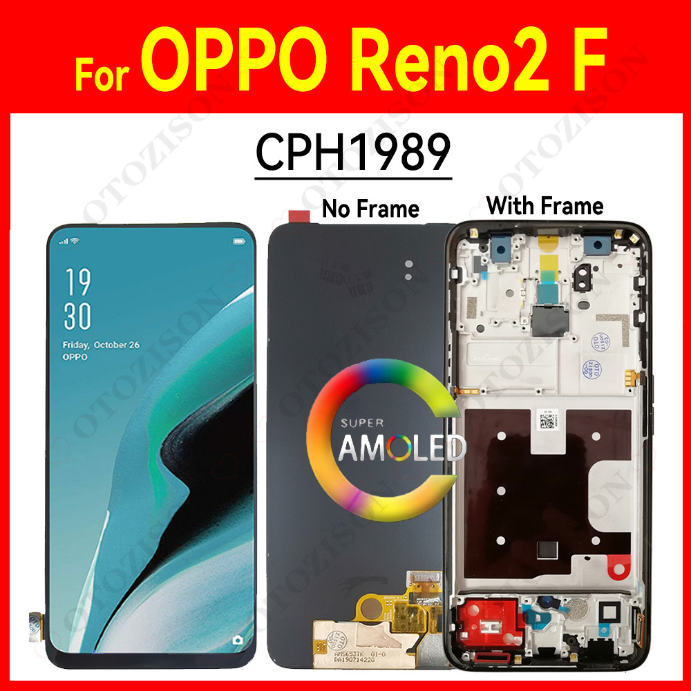 AMOLED LCD Mit Rahmen Für OPPO Reno 2F Reno2 F CPH1989 Anzeige Bildschirm berühren Digitizer Sensor Montage Reno2F LCD Ersatz