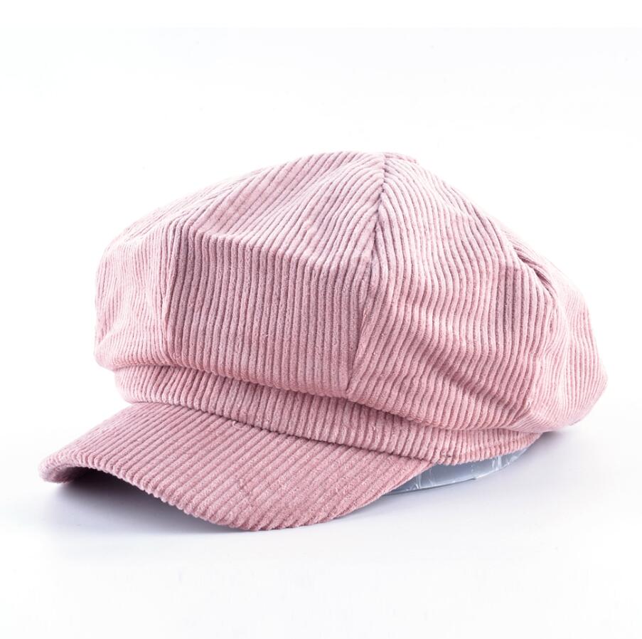 Tqmsmy unisex ottekantet hat mænd efterår corduroy stof gorras planas mænds newsboy cap kvinder ensfarvet hatte til mænd baretter: Lyserød