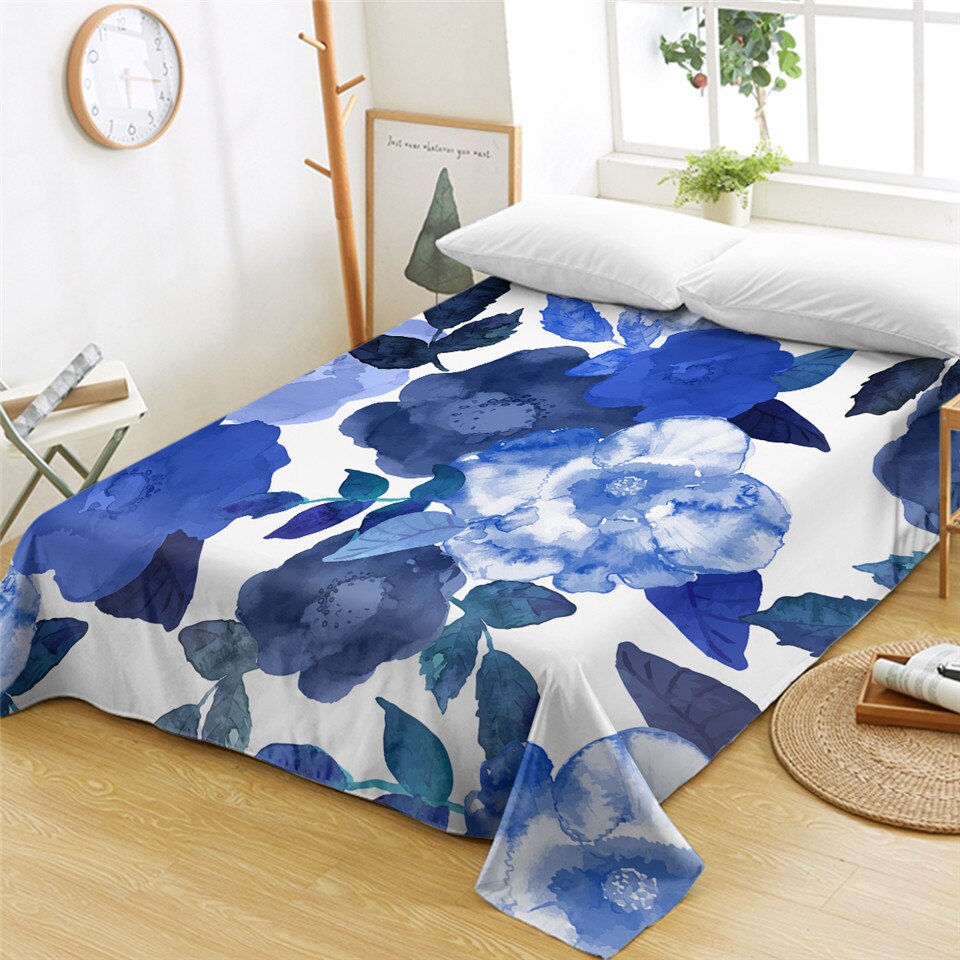 Beddingoutlet bloemen beddengoed aquarel kunst plat laken blad spreien 1- stuks blauw beddengoed drape de lit: 1 / Koningin 235 cmx 269cm