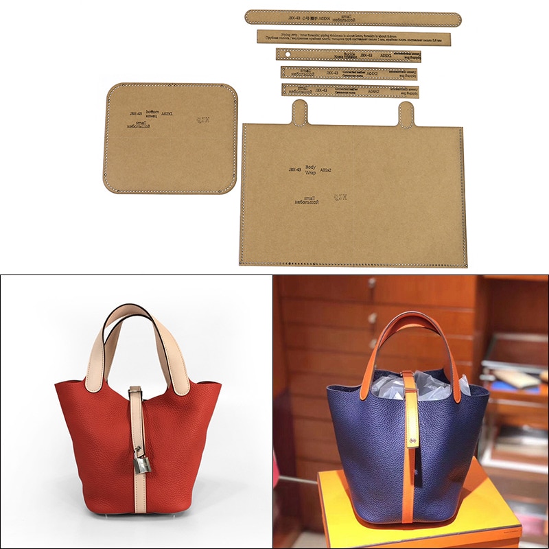 1Set DIY Kraft Paper Template High Capacity Bucket Bag Vegetable Basket Bag Leather Craft Pattern DIY Stencil Sewing