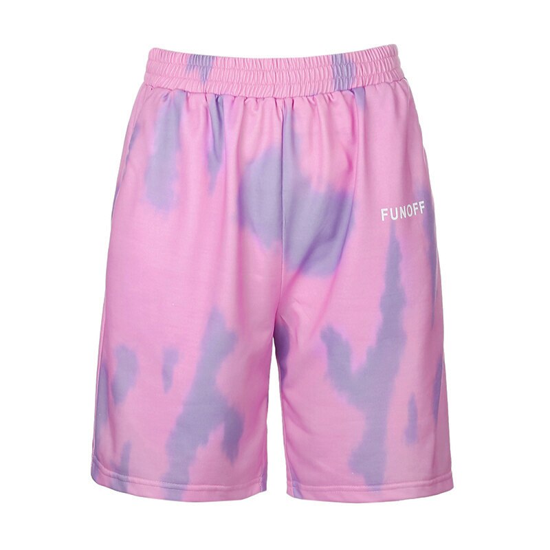 Vrouwen Zomer Casual Shorts Persoonlijkheid Tie-Dye Elastische Losse Hoge Taille Yoga Sport Casual: Paars / L