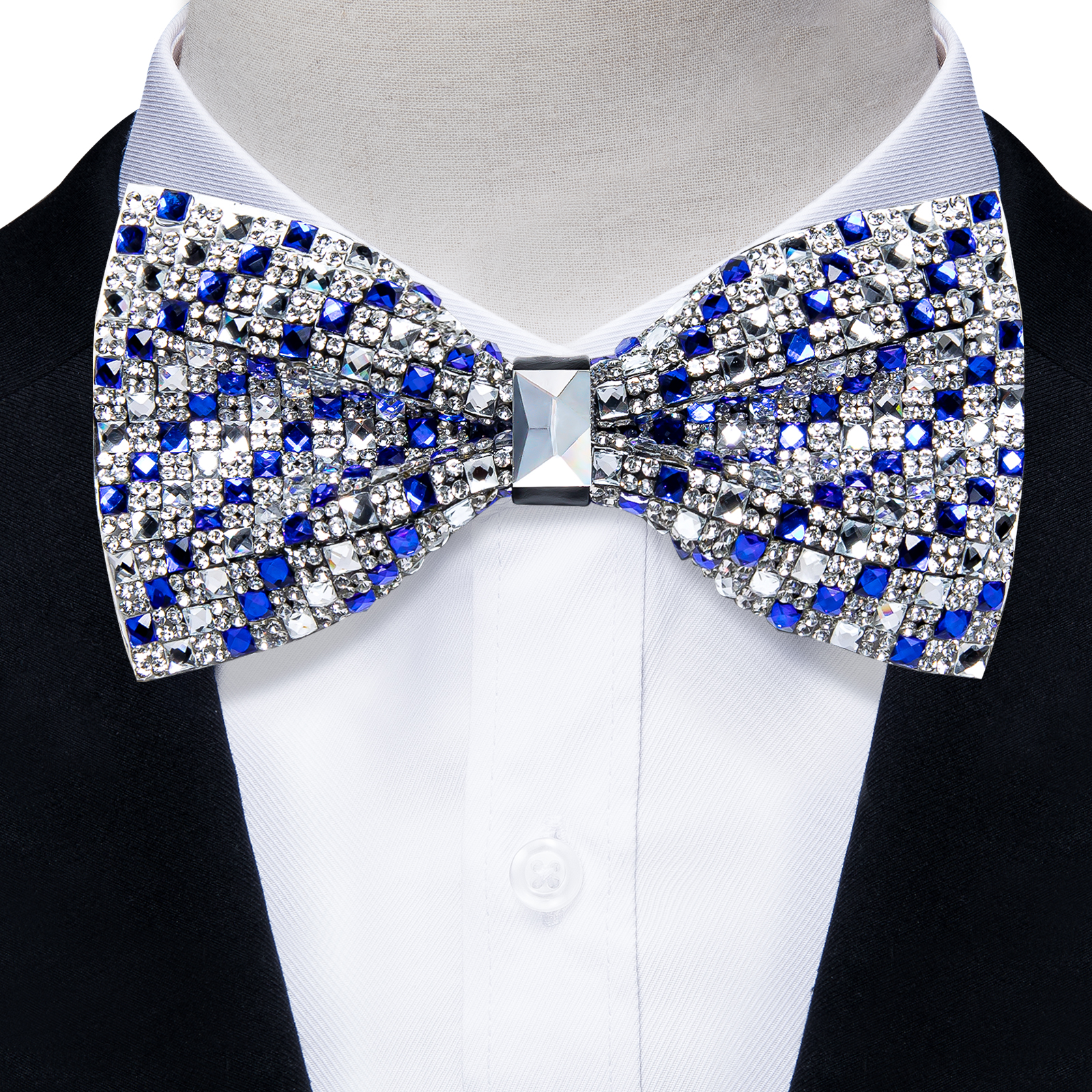 Pajaritas con diamantes de imitación brillantes para hombre, pajarita con lentejuelas de diamantes preatada y longitud ajustable para de boda: Blanco lechoso