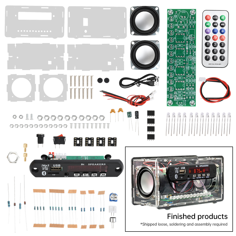 Componentes electrónicos de Radio FM, Kit DIY, receptor Bluetooth 5,0, altavoz, 2x3W, altavoces basados en tarjetas, indicadores de nivel LED, Kit DIY: Caqui