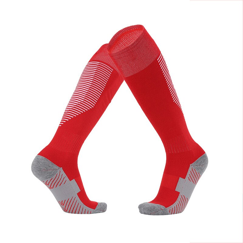 Cotton Football Socks Over the Knee Children High Tube Thickened Soles Non-slip Adult Men&#39;s tTraining Soccerl Socks: Red white edge / Children Size