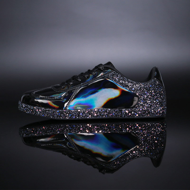 Women Sneakers Gold Glitter Shinny Bling Casual oxford Shoes Woman lady Ballet Flats Glossy Sneakers espadrilles flats: Black / 9