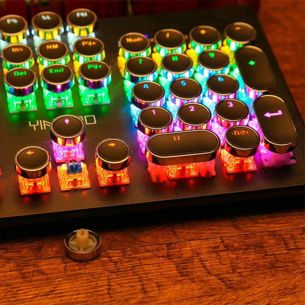 Teclado mecánico REDSTORM Panel de Metal redondo Retro Keycap 104 teclas retroiluminado juegos por cable teclado para PC Laptop