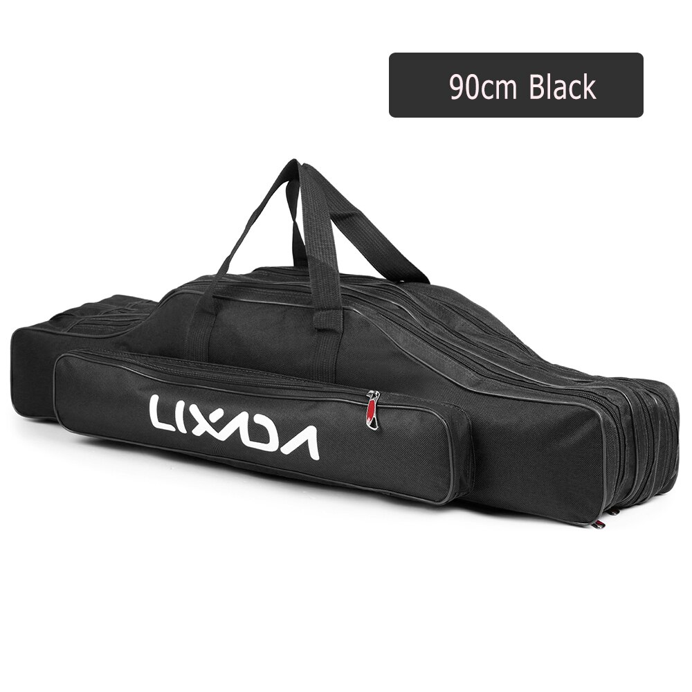 Lixada-bolsa para caña de pescar de 3 capas, caña de pescar portátil para estuche de transporte, carrete de pesca, bolsa de almacenamiento de hombro, 90cm/120cm/150cm: A 90cm Black