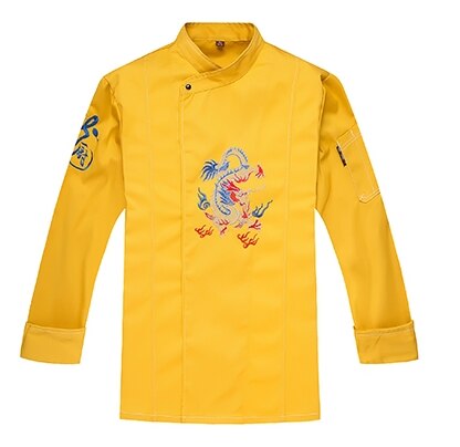 Lady Chef Uniform Restaurant Kitchen Female Chef Jacket Long Sleeved Adult Bakers Uniform Waitress Uniform B-5594: YELLOW / M