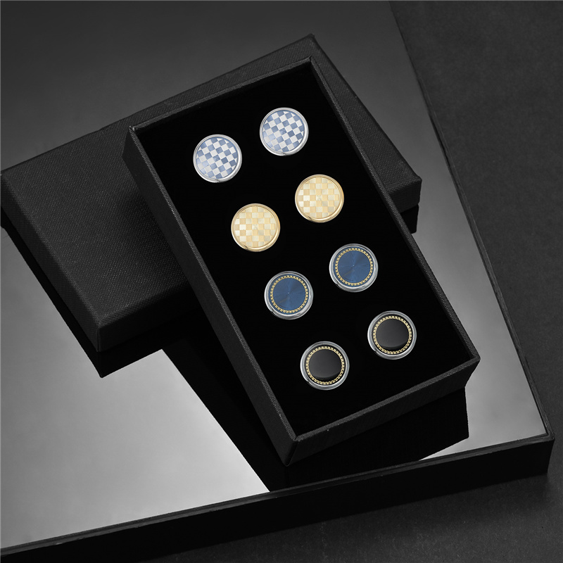 Juego de 4 pares de gemelos para hombre, recuerdos de boda, para padrinos de boda, camisa para hombre, gemelos con caja, joyería de lujo, pinzas para corbata: NONE