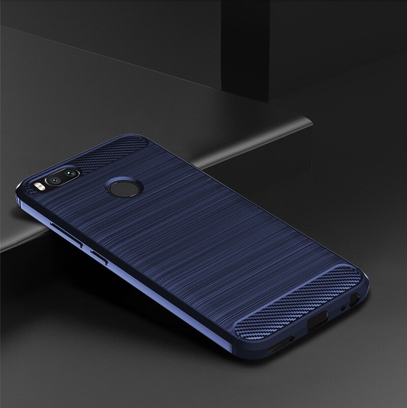 Shock Absorption Cover Soft TPU Anti Scratch Carbon Fiber Back Original Case for Xiaomi Mi A1 / 5X Mi5X 5.5" Cover Cases: for Xiaomi Mi 5X / Blue