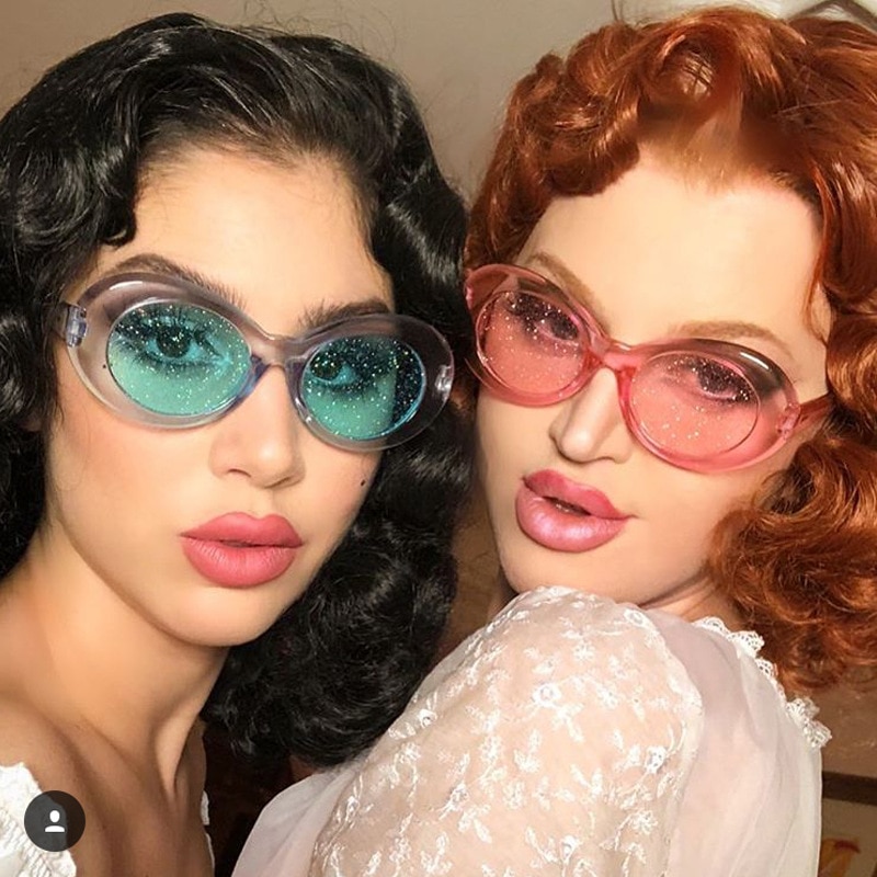 NYWOOH Oval Sunglasses Women Colorful Candy Clear Sun Glasses Men Sequin Red Pink Eyewear Kurt Cobain Glasses Clout Goggles