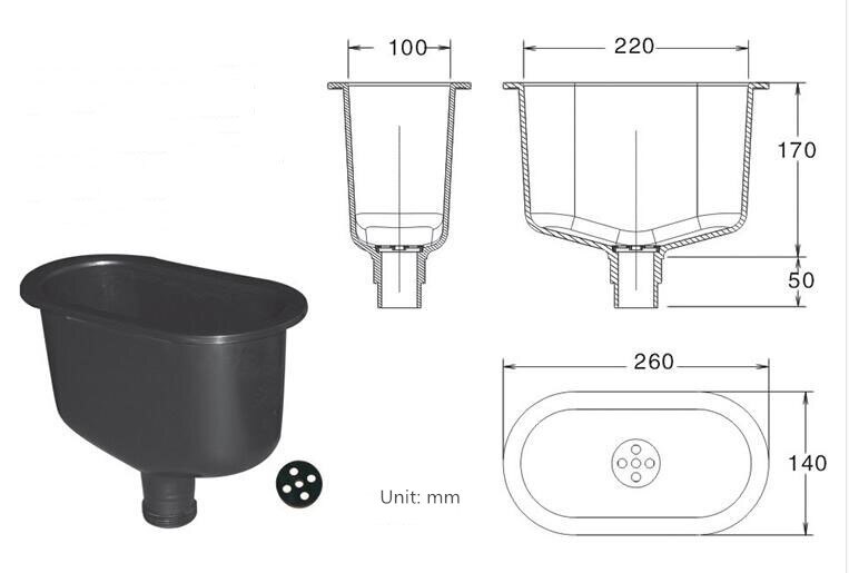 Laboratory High density PP water Channel Plastic Oval / Rectangular Cup Sink Is Suitable For Hospitals, Research Institutions: 01