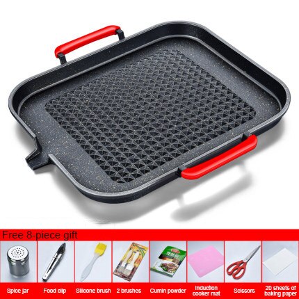 Barbecue Plate Korean Style Maifan Stone BBQ Pot Without Oil Fume Outdoor Picnic Non-Stick Cooker Iron Plate BBQ Plate: NO-9