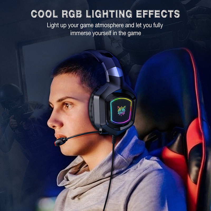 ONIKUMA X8 X9 RGB przewodowy zestaw słuchawkowy do gier ciężki bas komputerowe słuchawki z mikrofonem LED do laptopa PC Xbox One Controlle